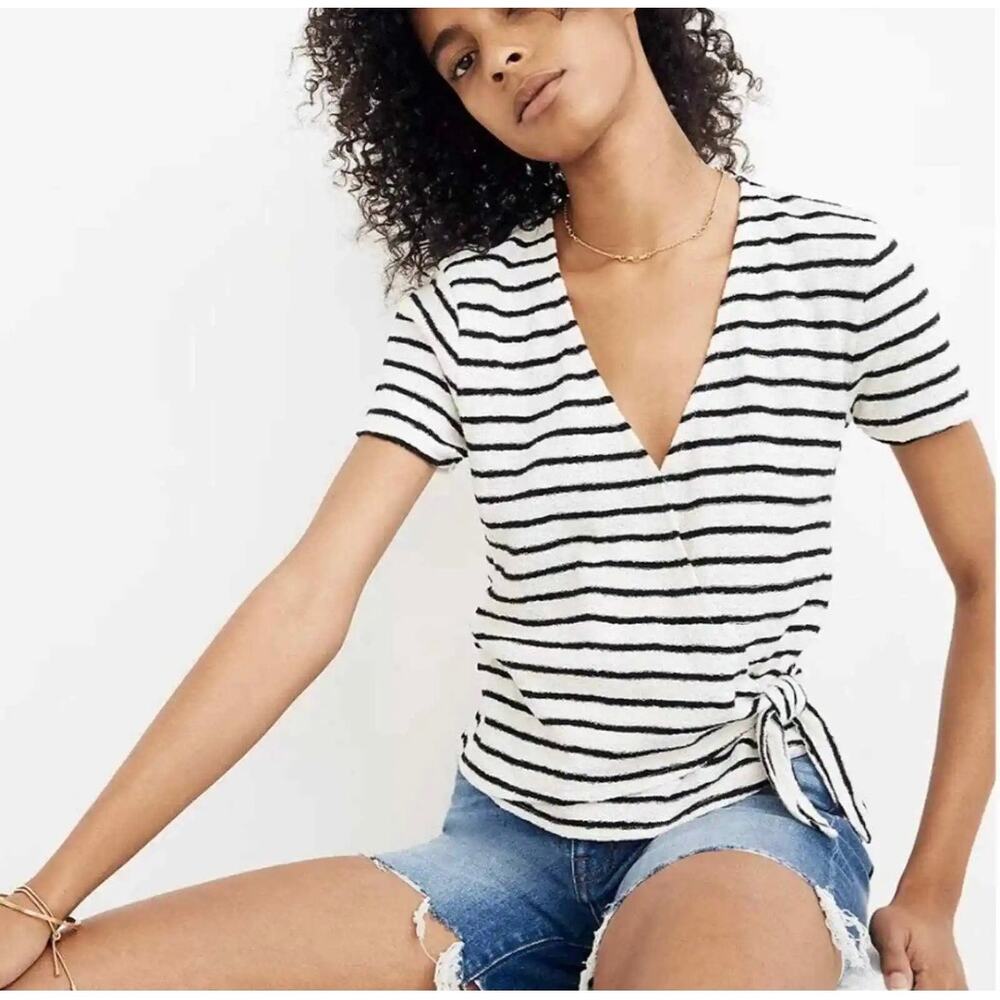 Madewell Texture & Thread‎ Women's Striped Wrap Tie Crop Top Black White Size XS